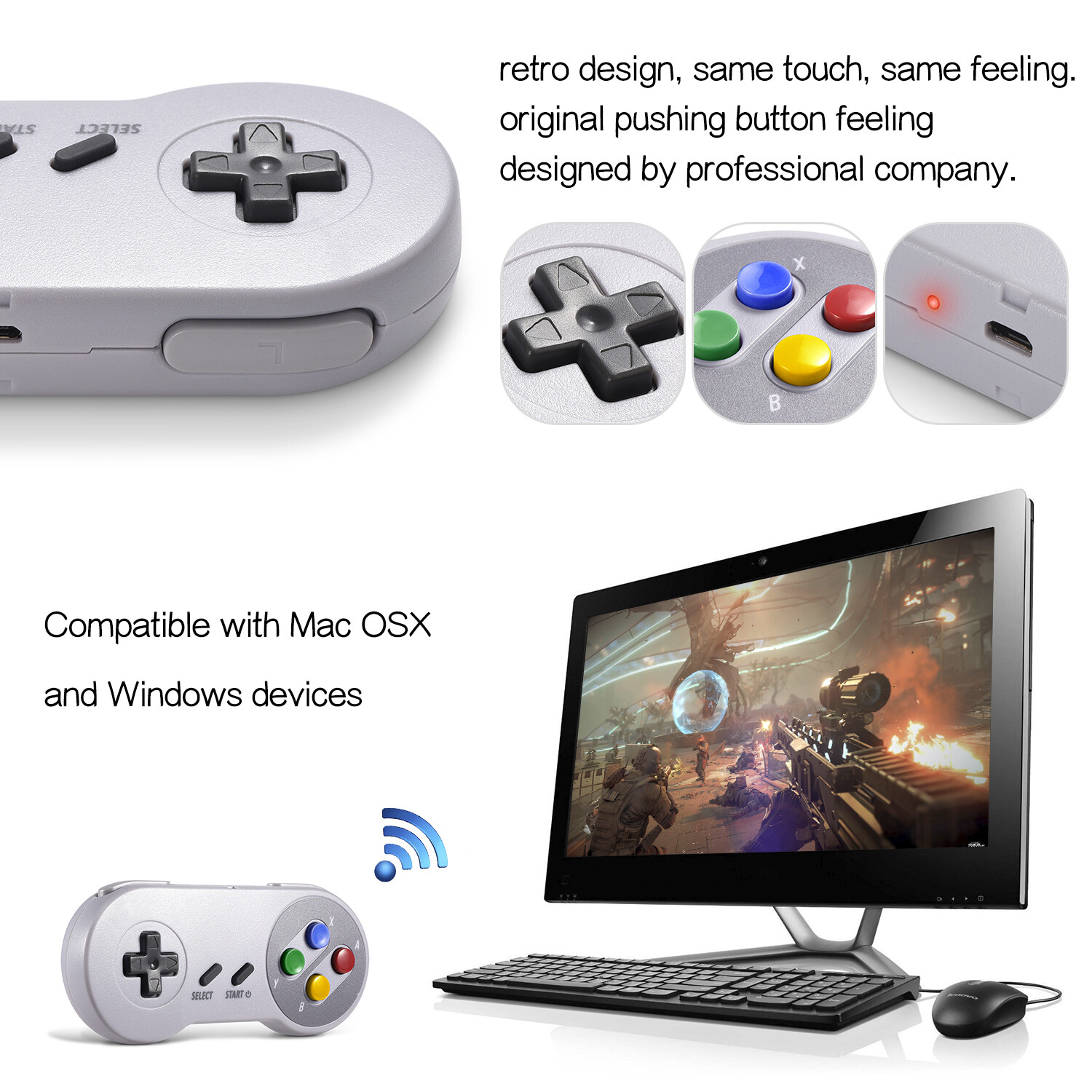 USB SNES Gamepad NES N64 NGC Controller for PC Mac Raspberry Pi Wired/ Wireles