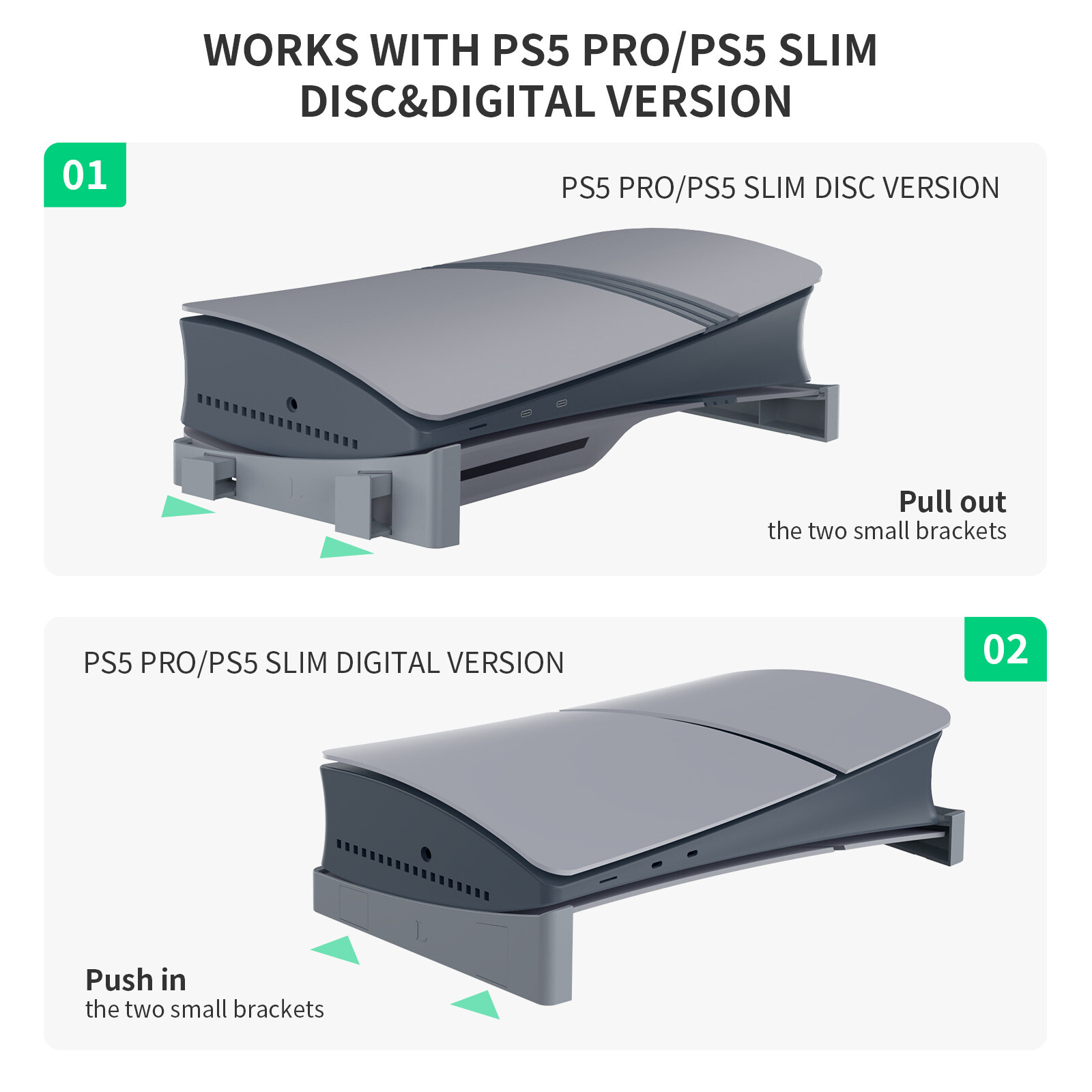 Disc Digital Horizontal Stand Placement Bracket For Sony PS5 Pro/Slim Console US