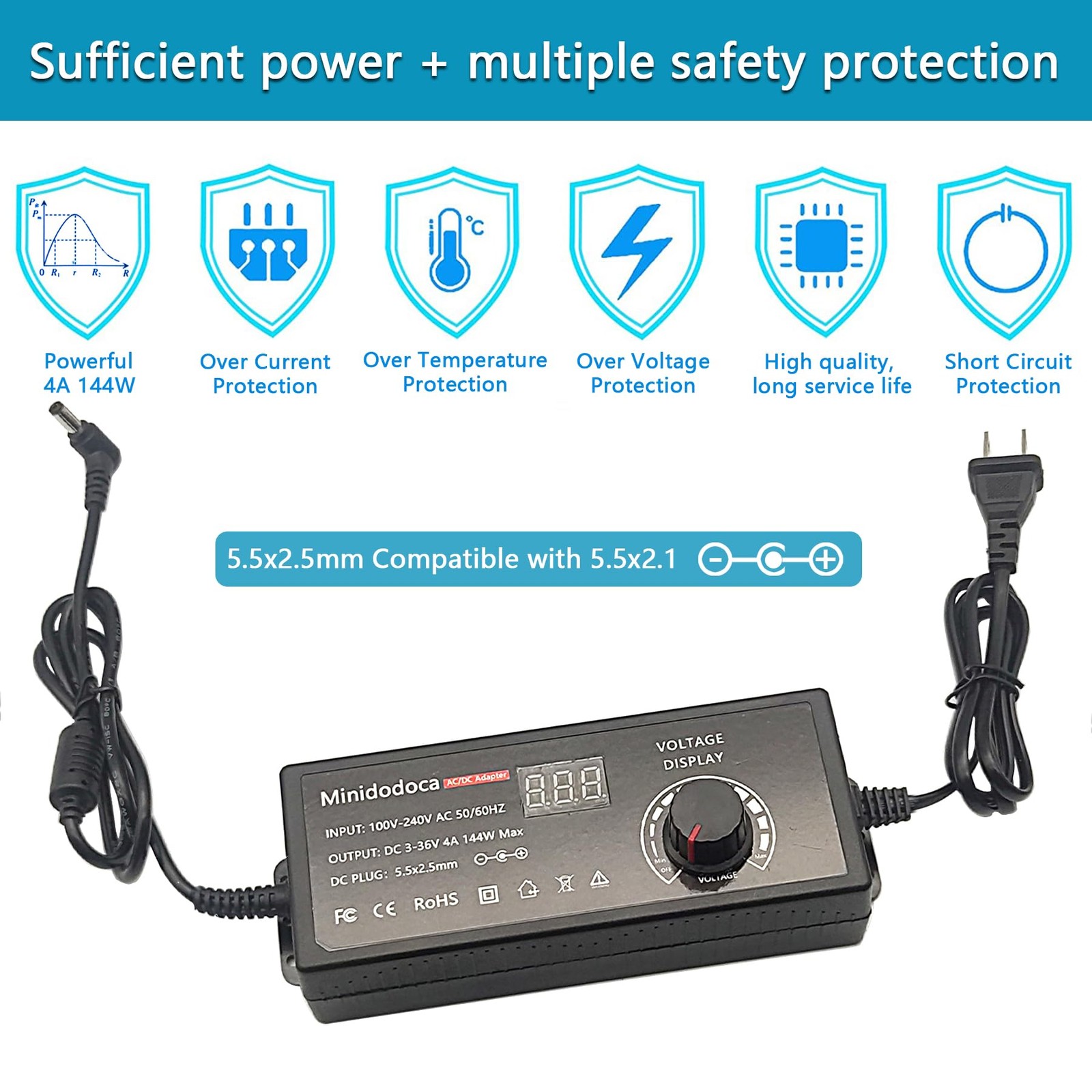144W Power Supply Adjustable DC 3V ~ 36V Variable Universal Switching Black