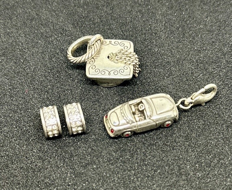 Lot of 4 BRIGHTON Charms Graduation Cap Convertible Car Rhinestone Spacer Charms