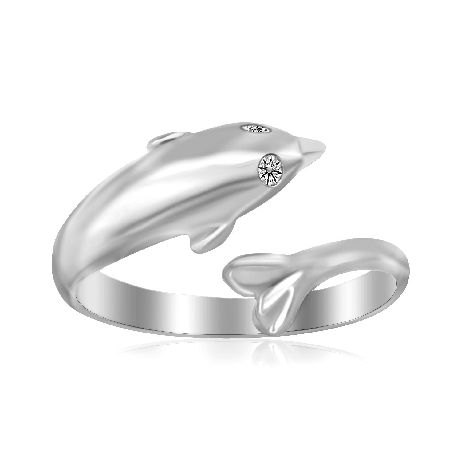 Women's Sterling Silver Dolphin Design Polished Open Toe Ring Comfort Fit Band