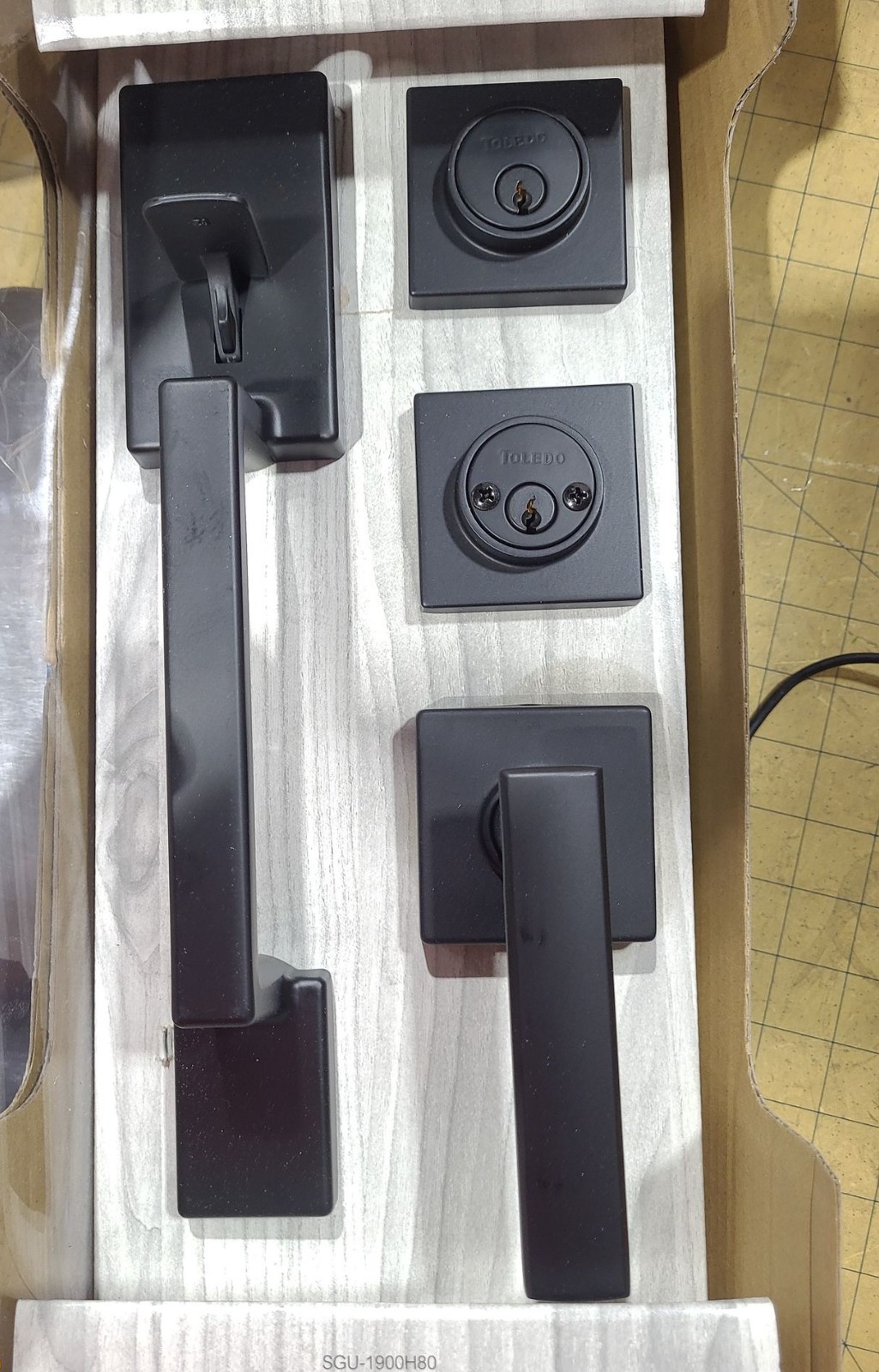 TOLEDO European Lugo Iron Black Low Profile Door Handleset Double Cylinder