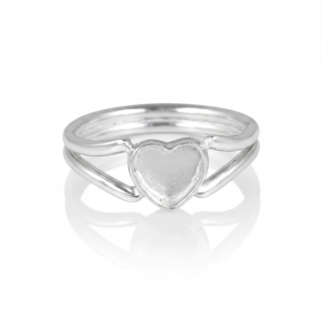 6mm Heart Cut Semi Mount Ring 925 Sterling Silver Double Band Bezel Set Ring