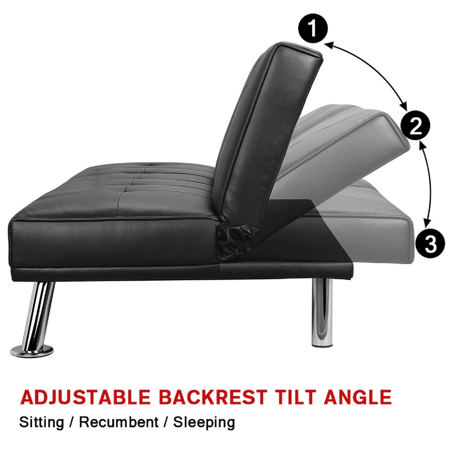 Sofa Bed, Modern Faux Leather Convertible Folding Lounge Sofa