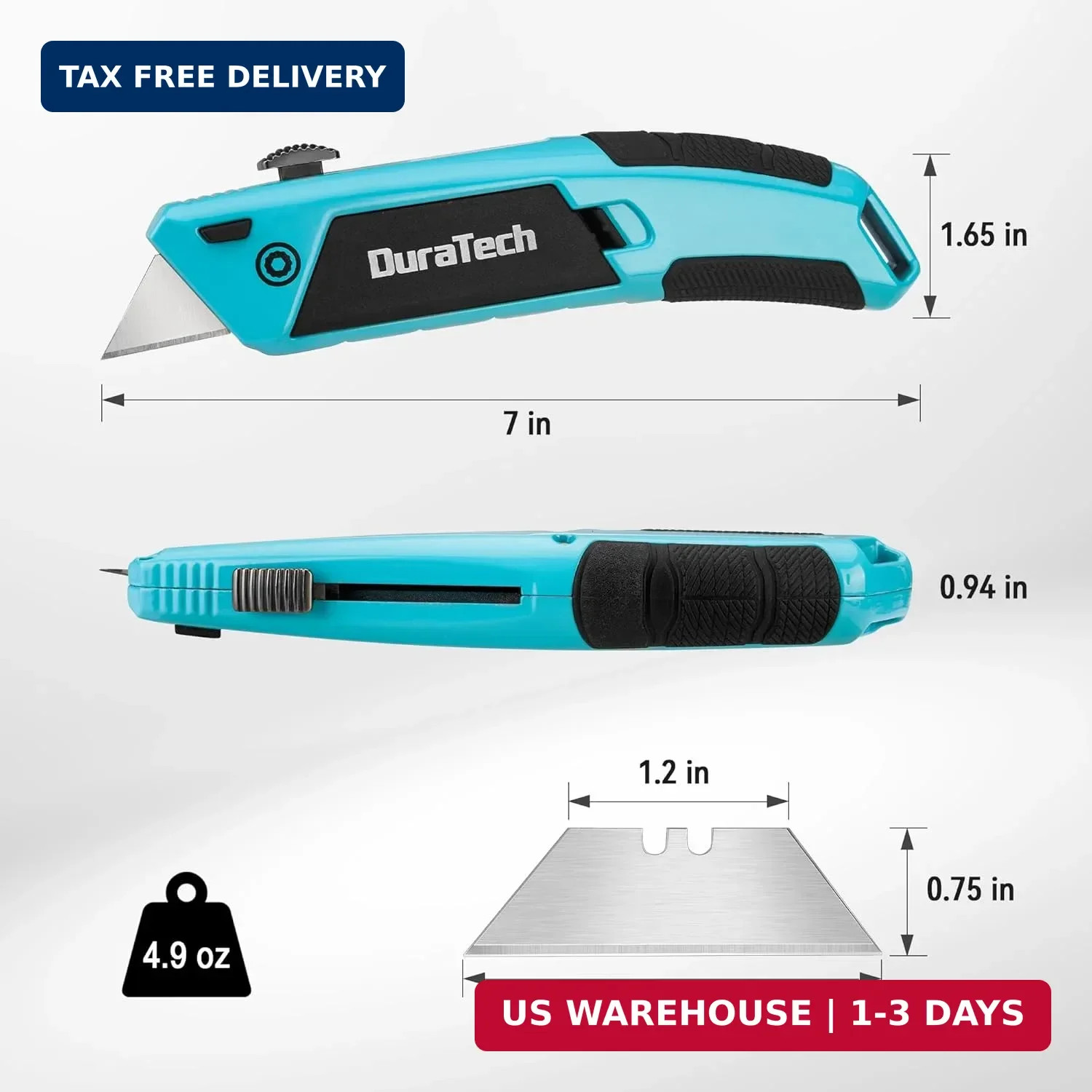 DURATECH Auto-Loading Utility Knife, Heavy Duty Retractable Box Cutter with 6 Pr