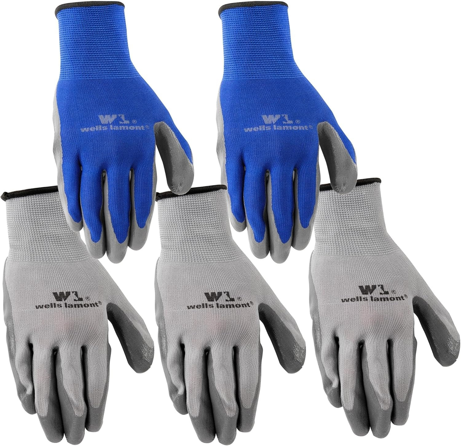 Wells Lamont Pack Nitrile Work Gloves | Lightweight, Abrasion Resistant, Blue/Gr