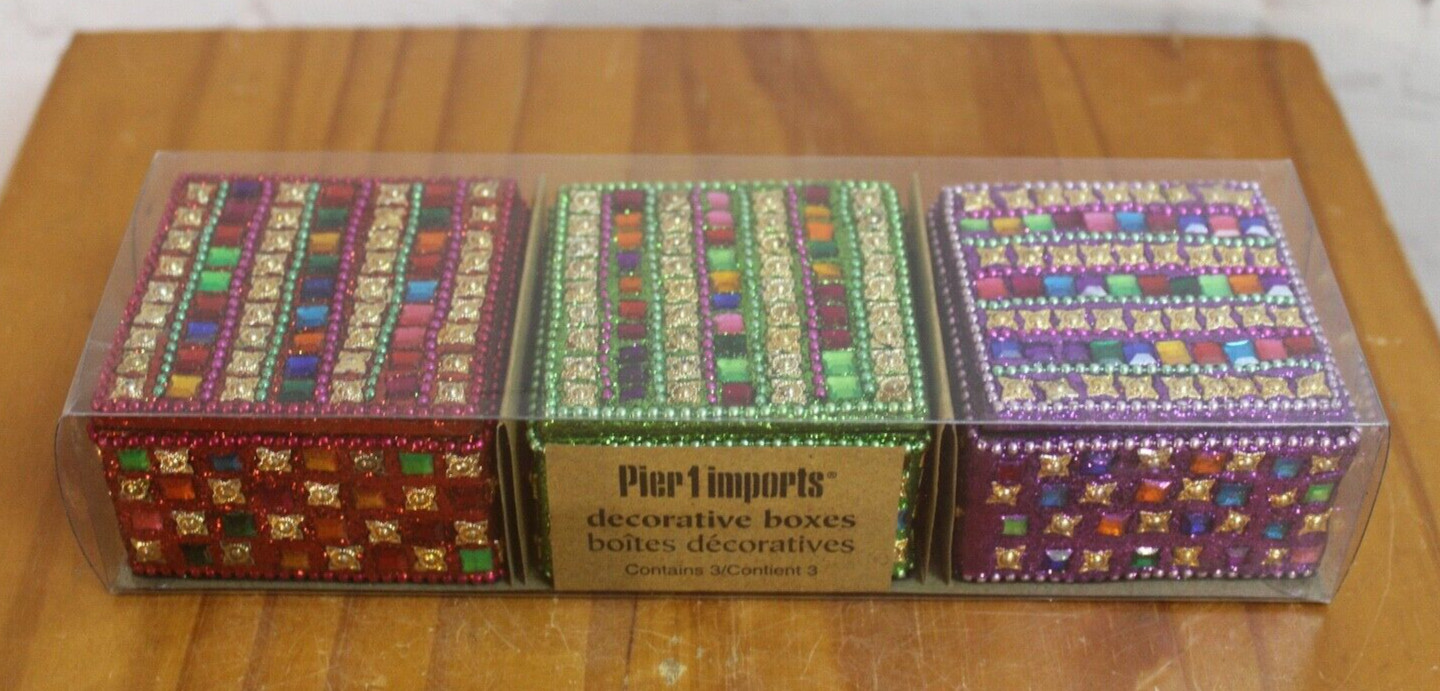 NIB ~ Pier 1 Imports Decorative Boxes ~ Jeweled Square ~ Set Of 3