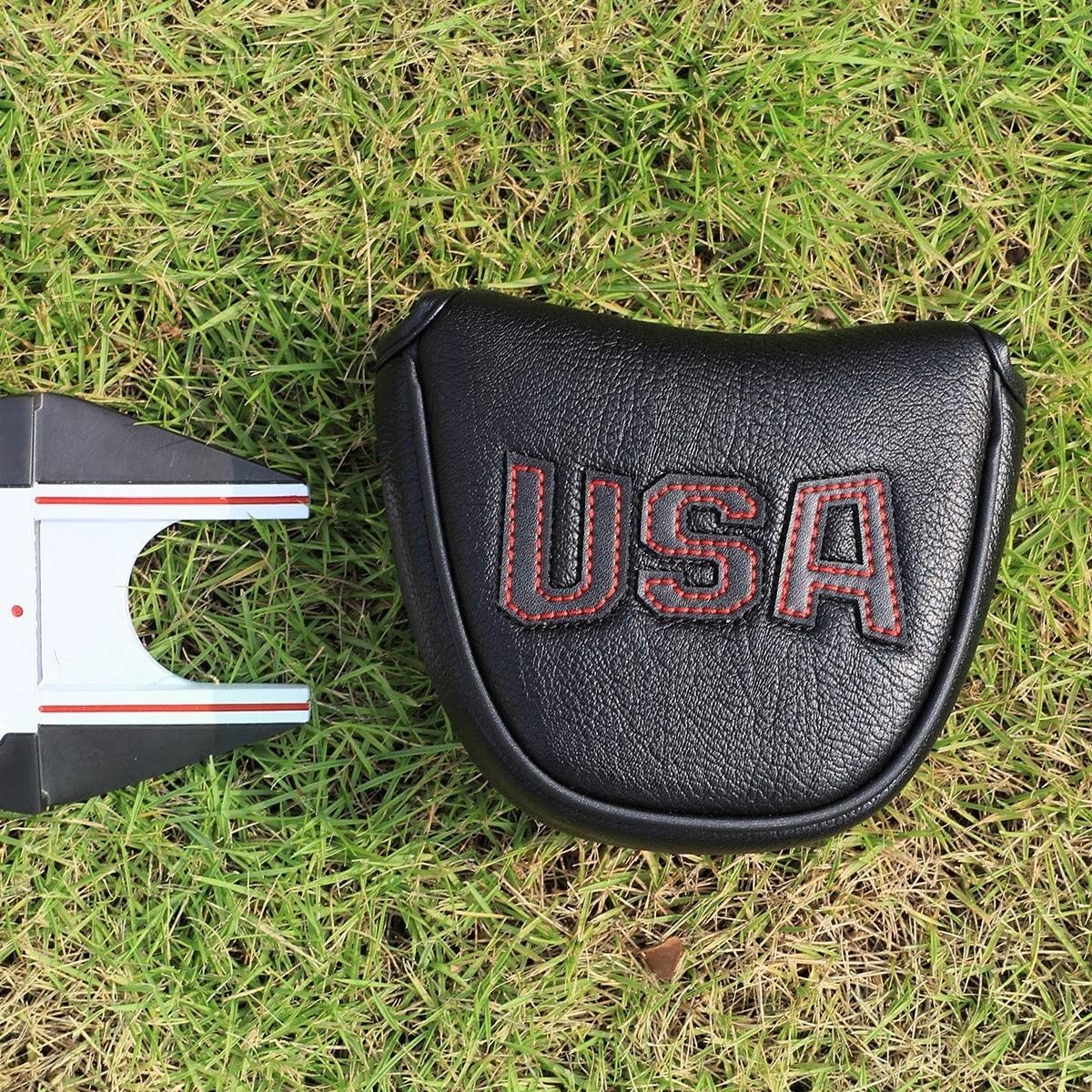 Red Stitch USA Centre Shaft Golf Mallet Putter Headcover 2Ball Magnet Golf Cover