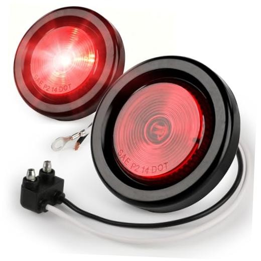2-Inch Round LED Clearance Marker Lights - 2-Pack, P2 Rated, IP67 Red