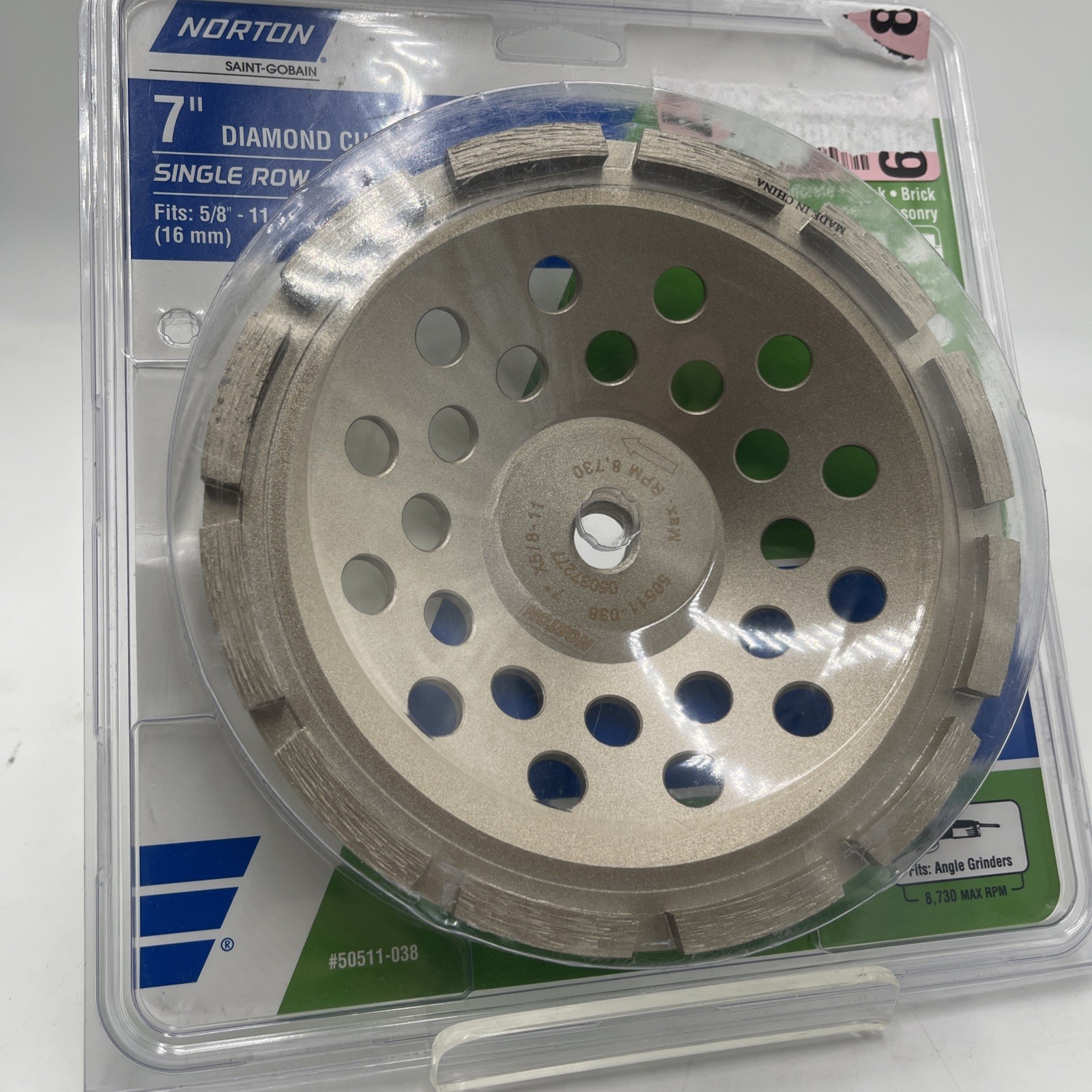 Norton 7" Pro Grade Single Row Diamond Cup Blade 50511-038  Grinder Wheel