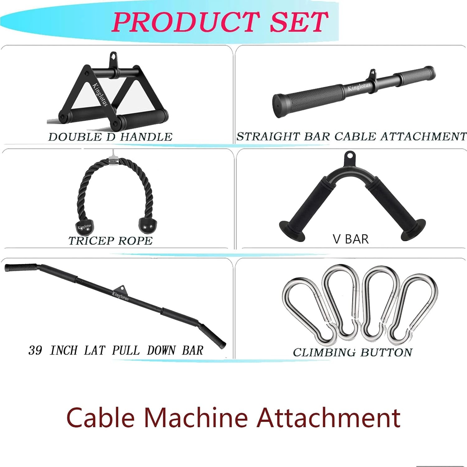 Home Gym Cable Attachment Set – 39in Lat Pulldown, D-Handles & Bars