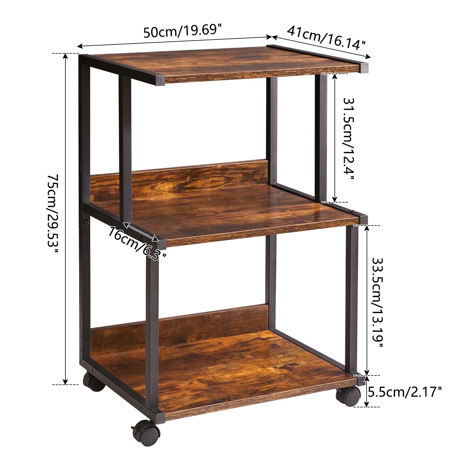 Printer Stand with Storage Shelf,3 Tier Printer Table with Wheels,Printer Cart f