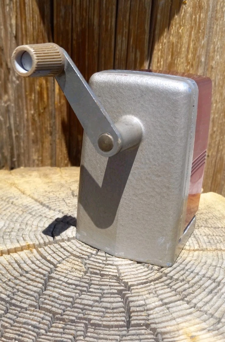 Vtg. Bostonette pencil sharpener ruby red translucent wall/desk mount Hunt Mfg.