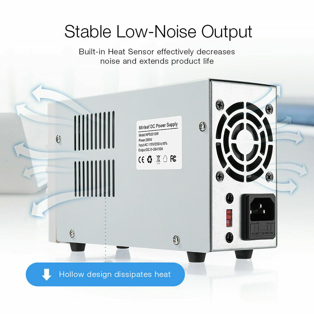 300W 0-10A Lab DC Power Supply Digital Variable Regulated Benchtop Power Source