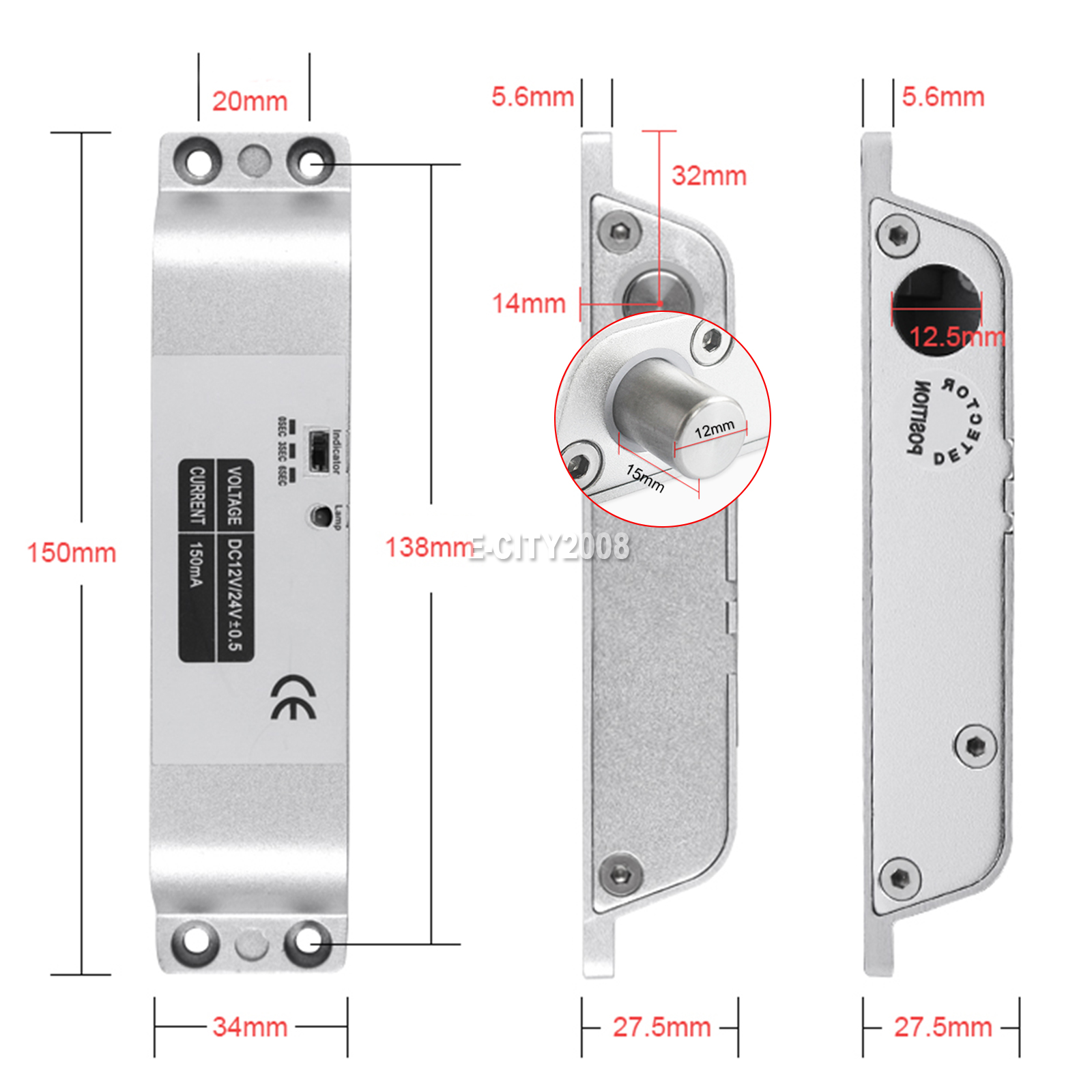 DC 12V Magnetic Lock Electric Drop Bolt Induction Door Gate Entry Access Control