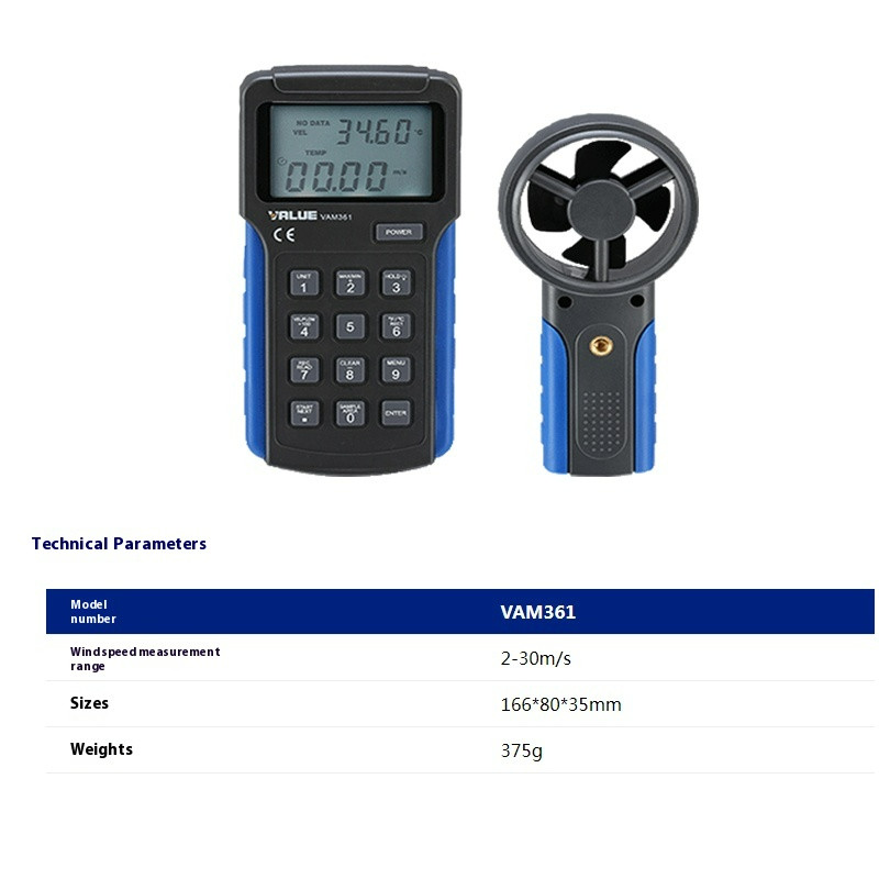 VAM361 Anemometer Accurate Measurement Handheld Anemometer Digital Display