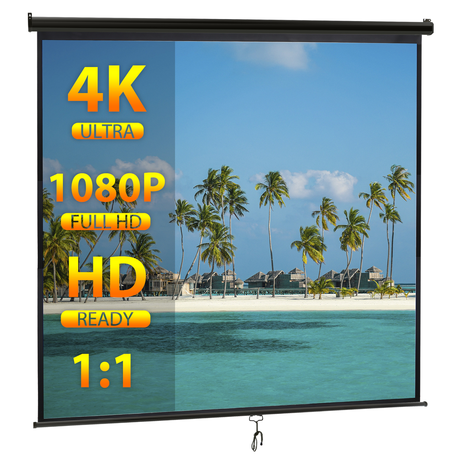 120" 1:1HD Diagonal Dimension Pull Down Projection Screen HD Movie Theater Black