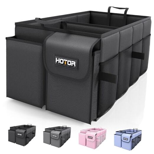 HOTOR Trunk Organizer - Car Organizer, Foldable Medium (2 Compartments) Black