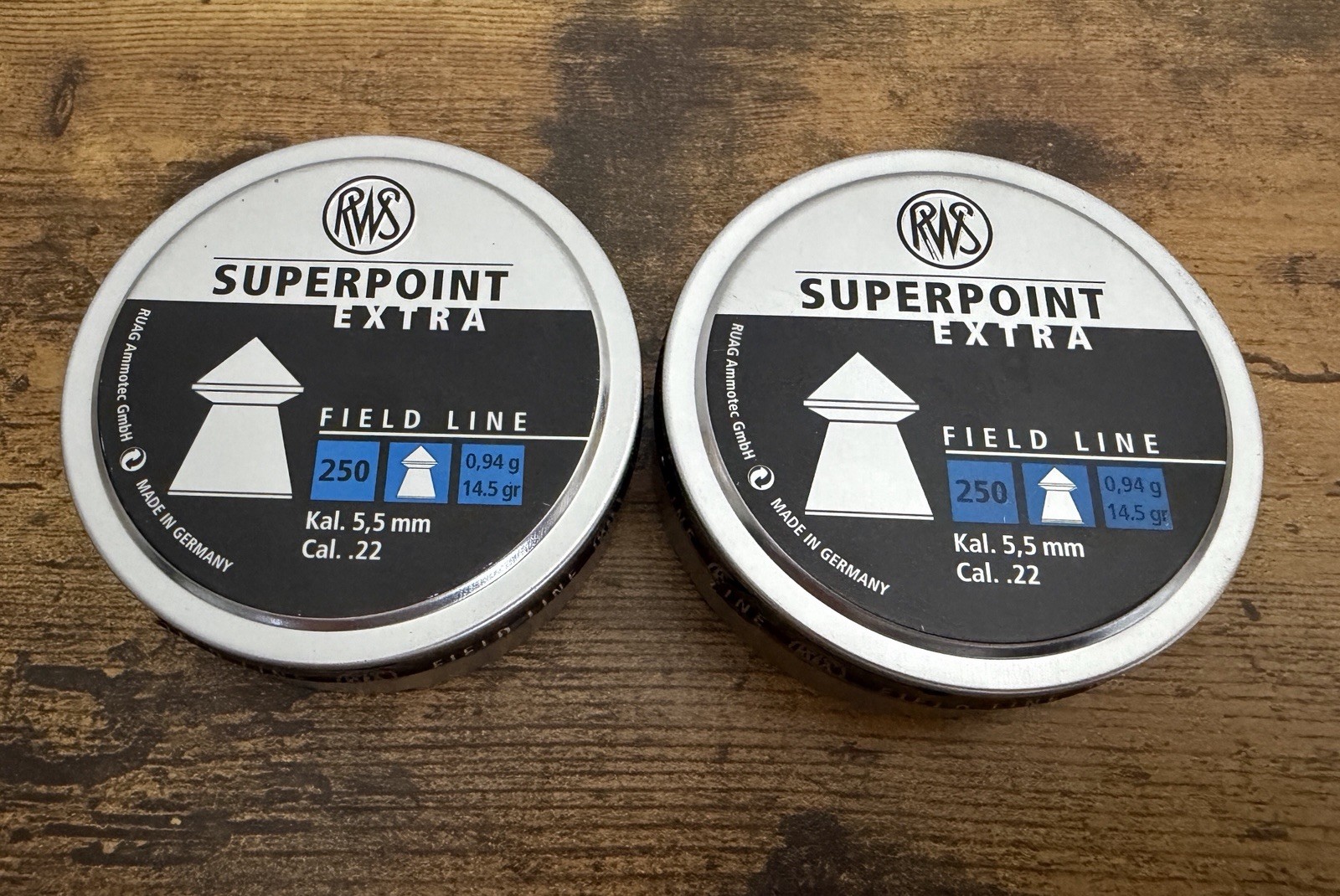 RWS Superpoint Extra .22 Cal Airgun Pellets 250 ct Tin Field Line 14.5 gr - 2pk