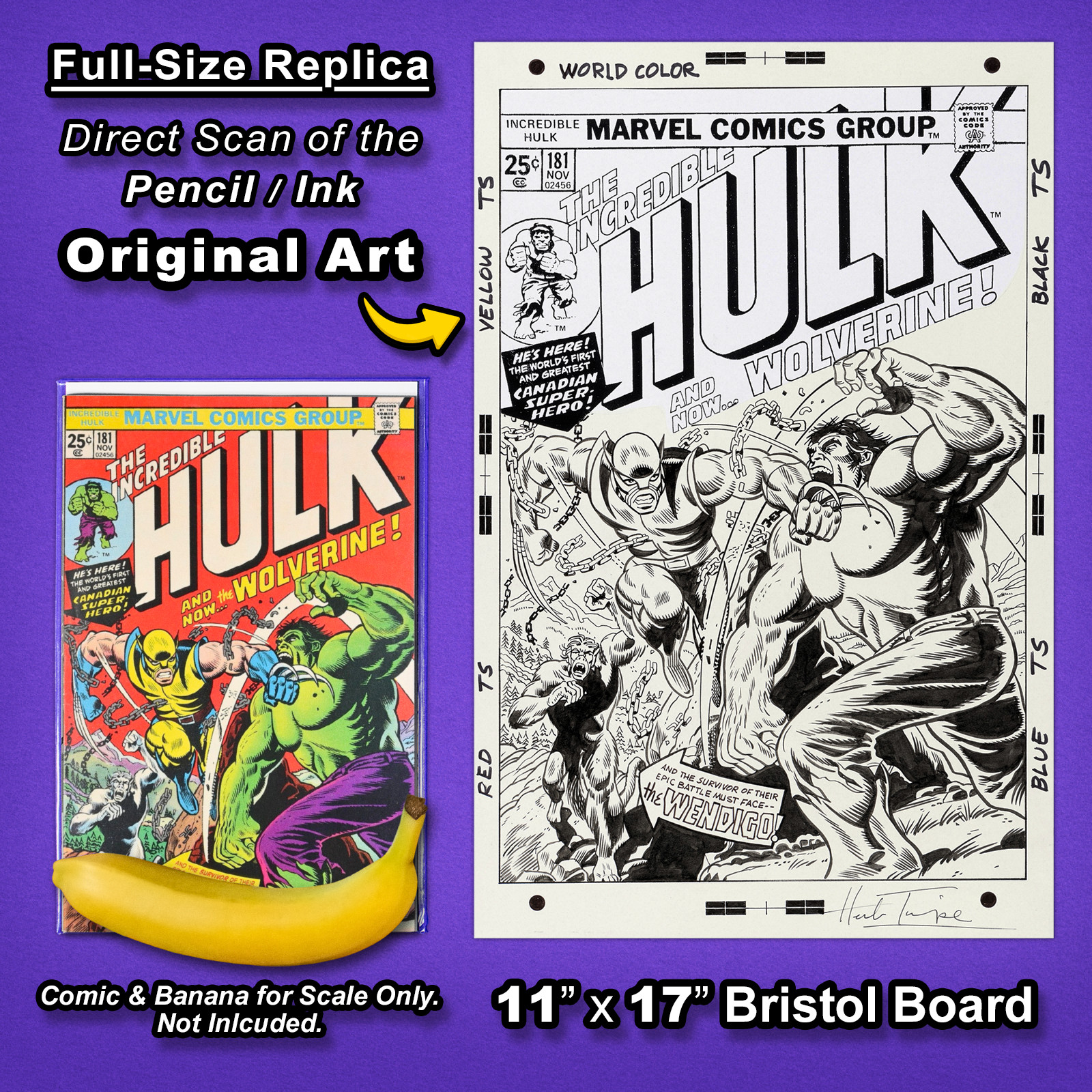 INCREDIBLE HULK #181 Cover Art 🔥 11"x17" Replica Original Art 🔥 1st WOLVERINE