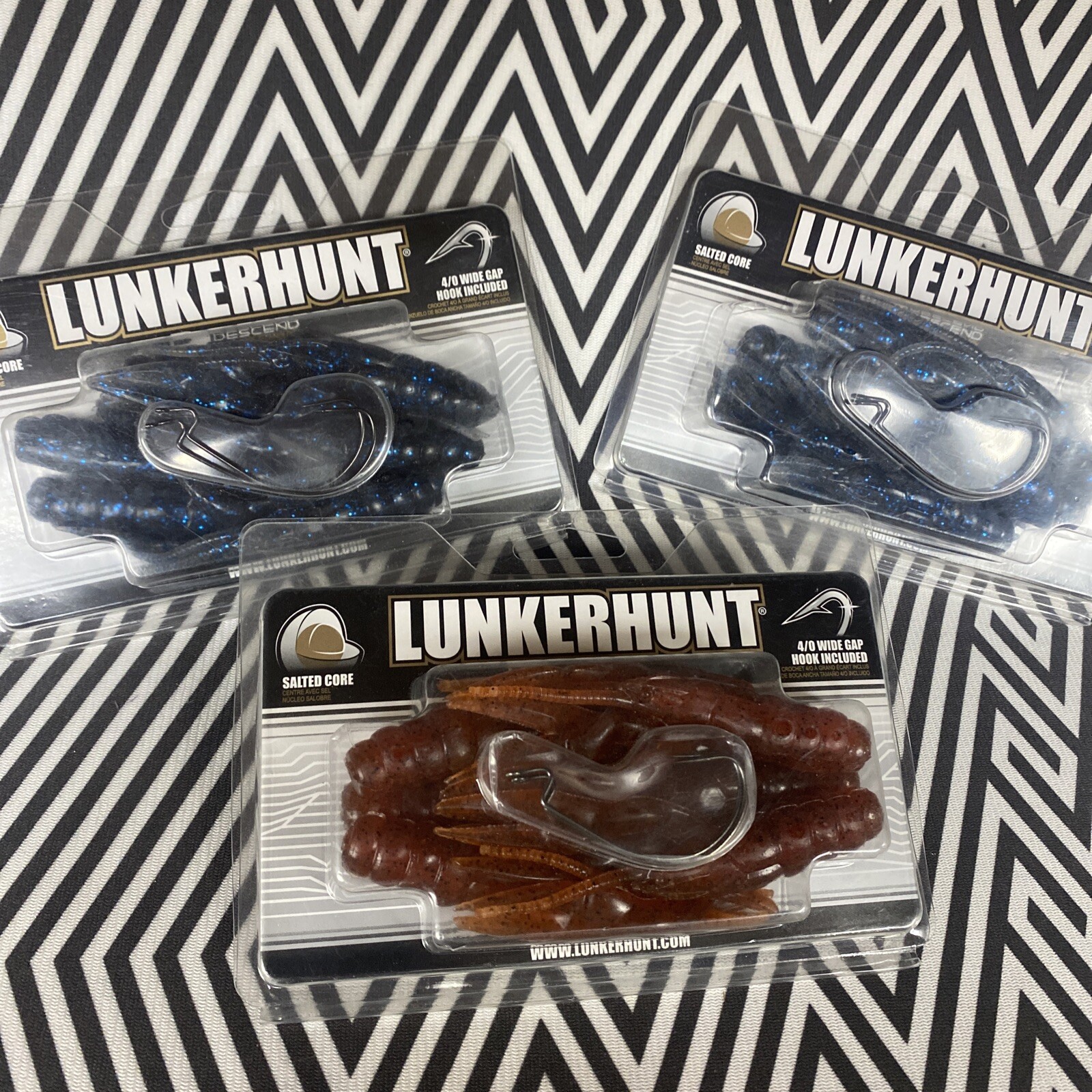(3 Pack) Lunkerhunt Descend Craw - Two 4/0 EWG Hooks Included - Fast Shipping!