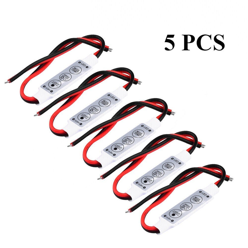 5PCS 3Keys Single Color Mini Dimmer Remote Controller for 2Pink LED Strip Light