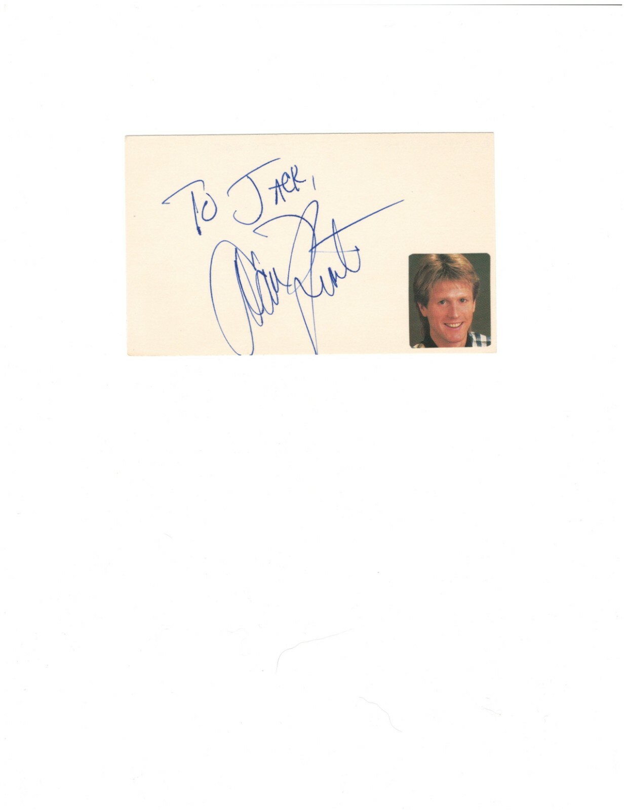 ACTOR ALAN HUNTER AUTOGRAPH ON CARD STOCK.MTV HOST