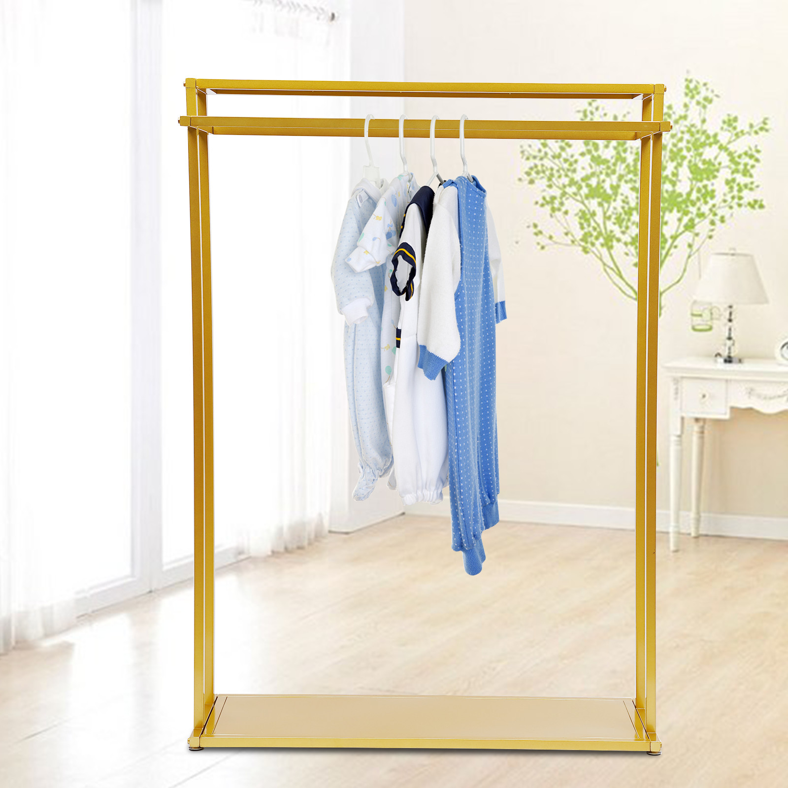 Gold Metal Clothing Display Rack ‎floor Standing Clothes Rack For Clothing Store