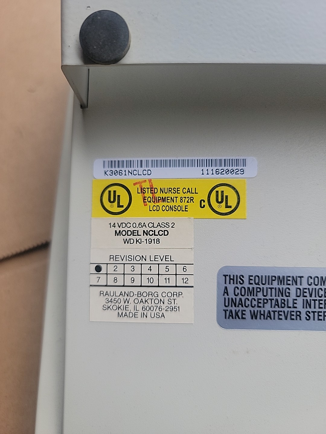 Rauland Model NCLCD, Responder IV Master Console , Missing Headset