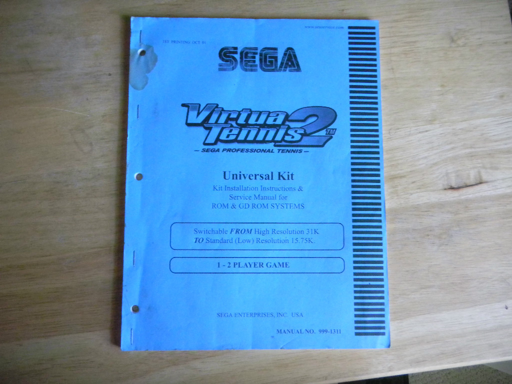 VIRTUA TENNIS 2 NAOMI ROM AND GD ROM SEGA  ORIGINAL  video game manual