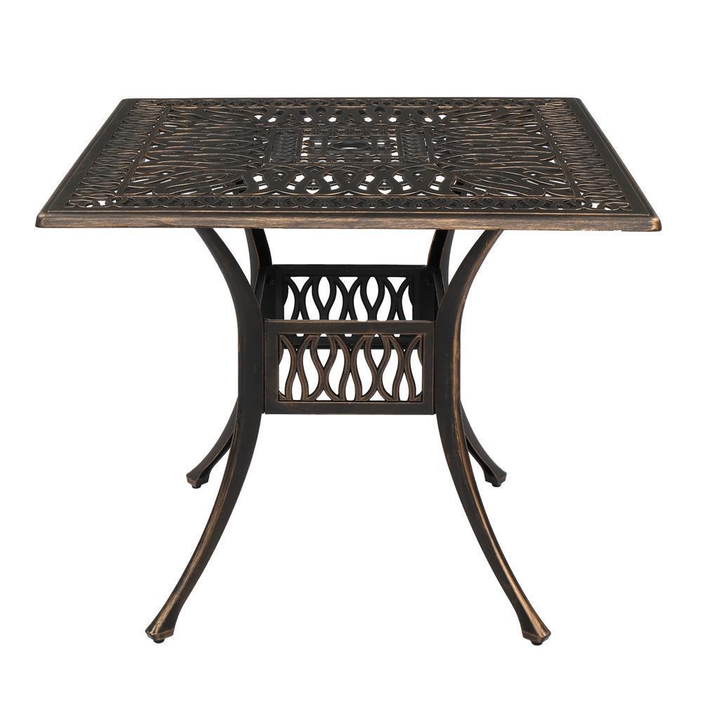 Patio Table Cast Aluminum Square Outdoor Bistro Dining Table with Umbrella Hole