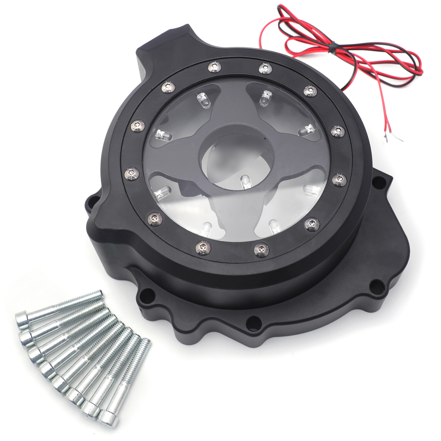 Black w/ Red LED Left Engine Stator Cover For 2003-2006 Honda CBR 600RR