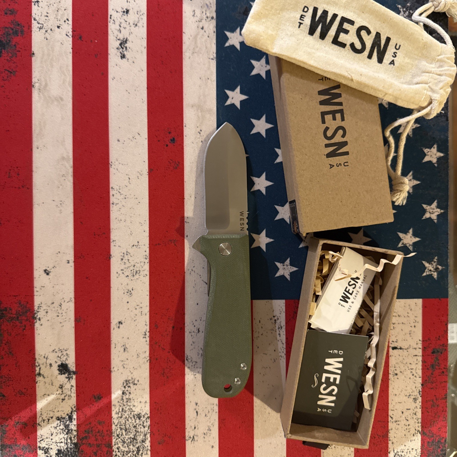 WESN The Allman Folding Pocket Knife Green G10 Scales Handle S35VN New Open Box