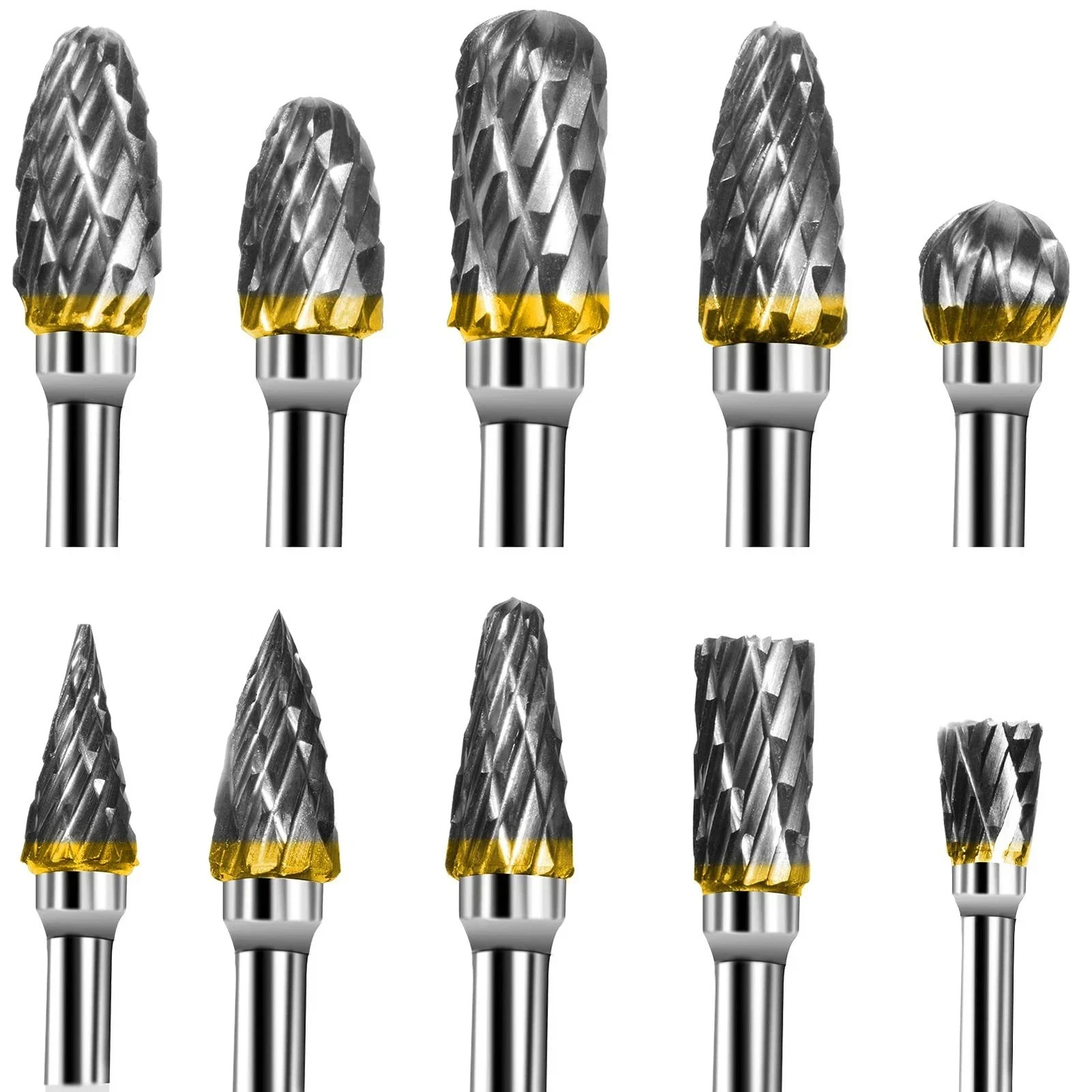 Tungsten Carbide Rotary Burr Set 10PCS Double Cut Grinding Head 1/4 In Die Gr...