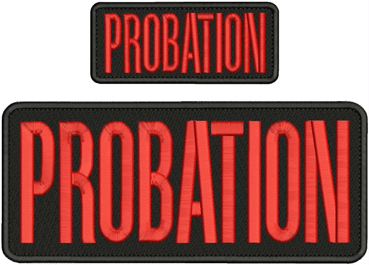 PROBATION EMBROIDERY PATCHES 4X10 AND 2X5 HOOK ON BACK RED ON BLACK