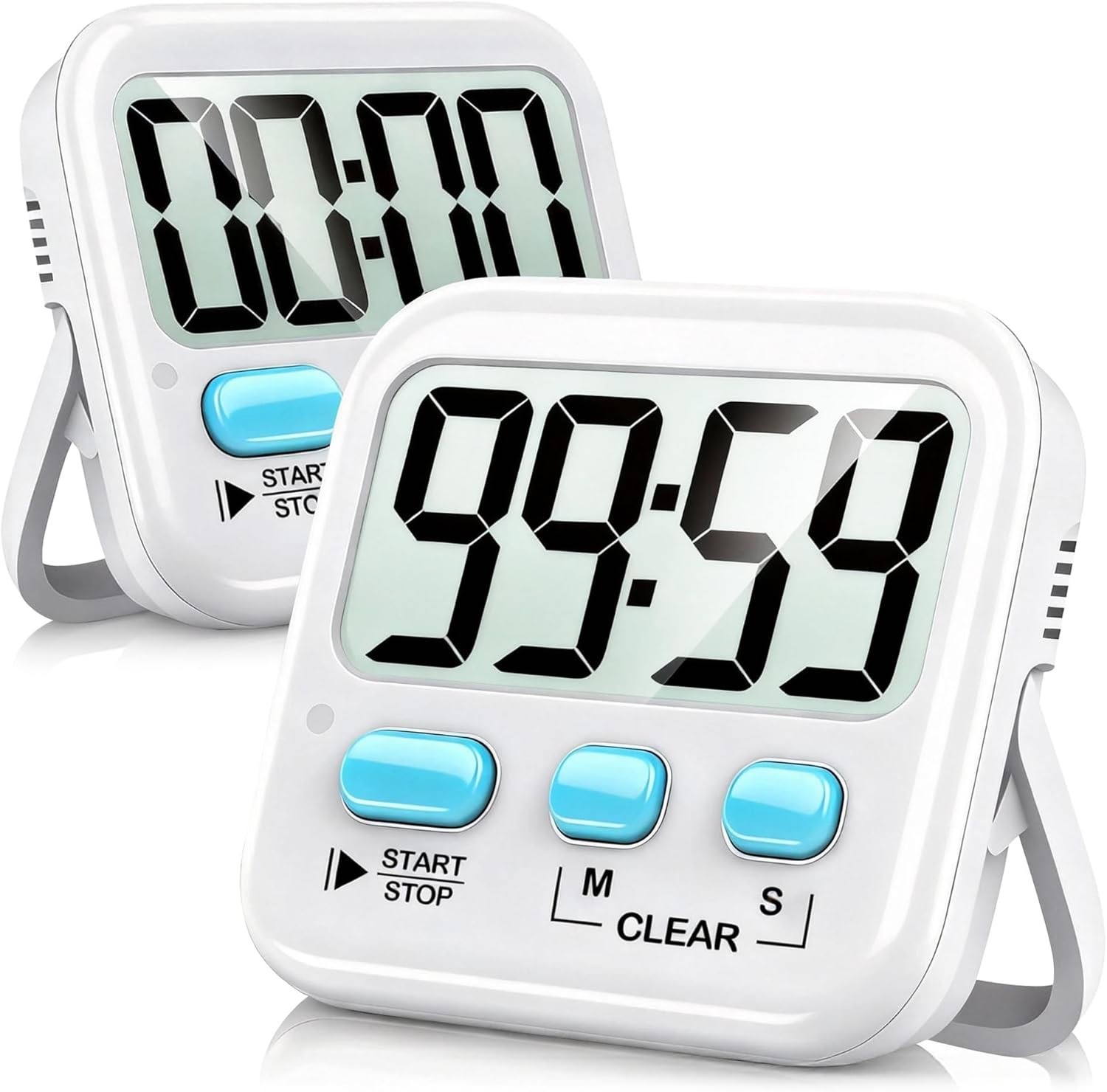 Magnetic Digital Kitchen Timer Loud Alarm Clock 2-Pack White LCD Countdown Timer