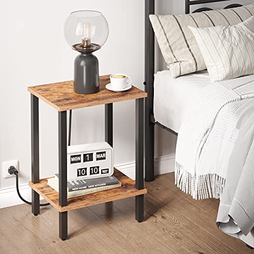 End Table, Side Table, Nightstand, 2-Tier Storage Shelf, Sofa Table 1 Brown