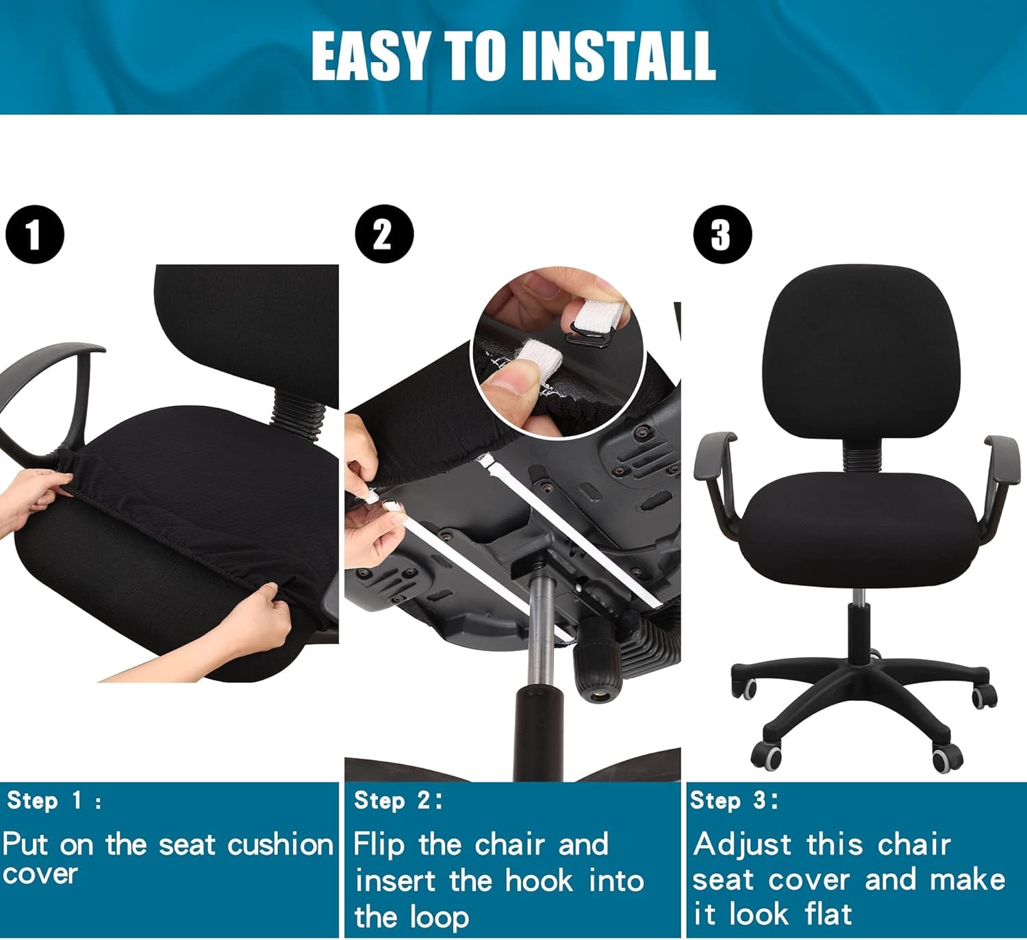 Smiry Stretch Jacquard Office Computer Chair Seat Cover, Black