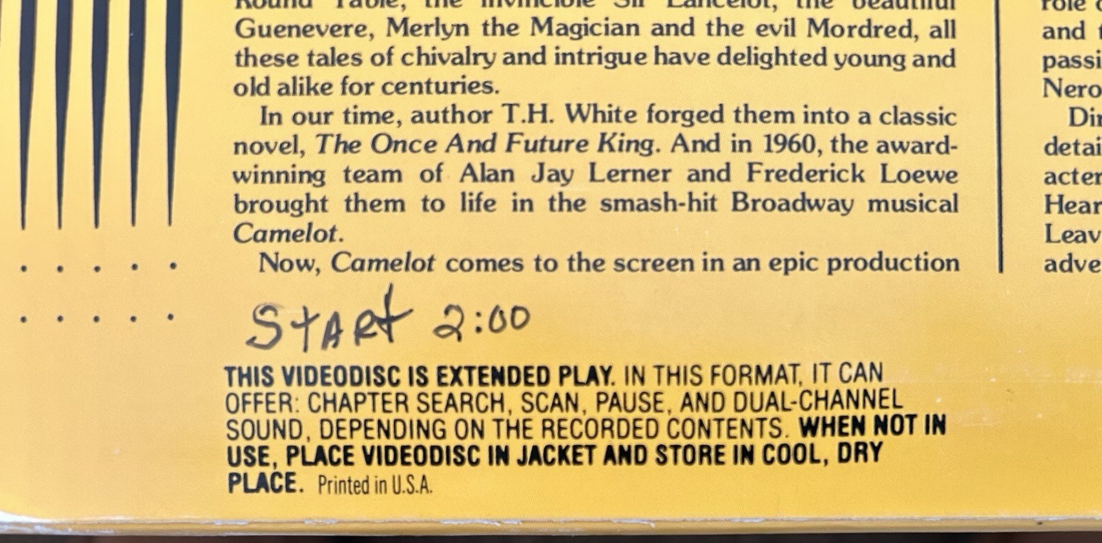 CAMELOT - Laserdisc Stereo - Extended Play - 1967 - Two Discs