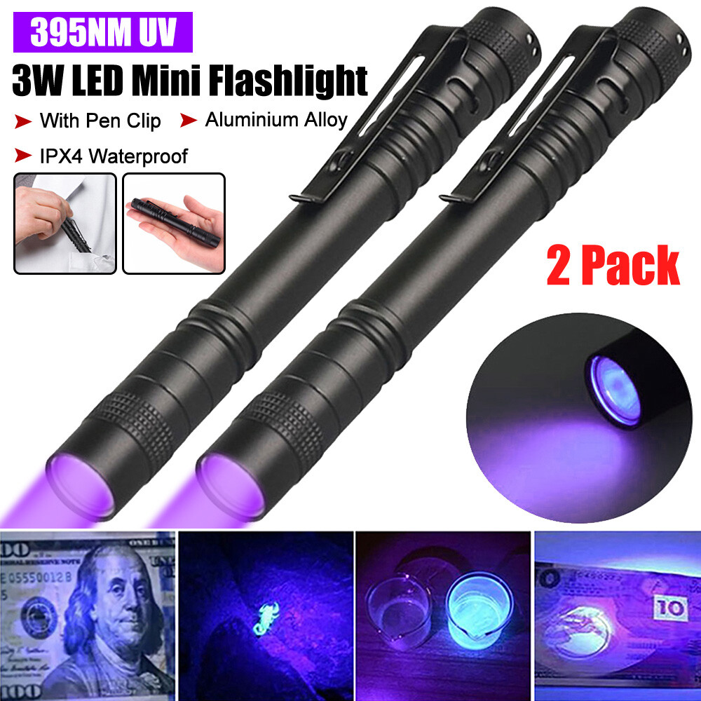 2X 395nm UV Light Penlight Black Light Scalable Clip Pen Light Flashlight