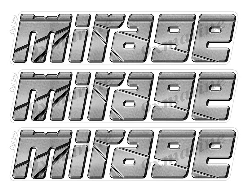 MIRAGE Brushed Metal Silver Vinyl Decal Boat Stickers 3 PC Set, 10" x 2.5"