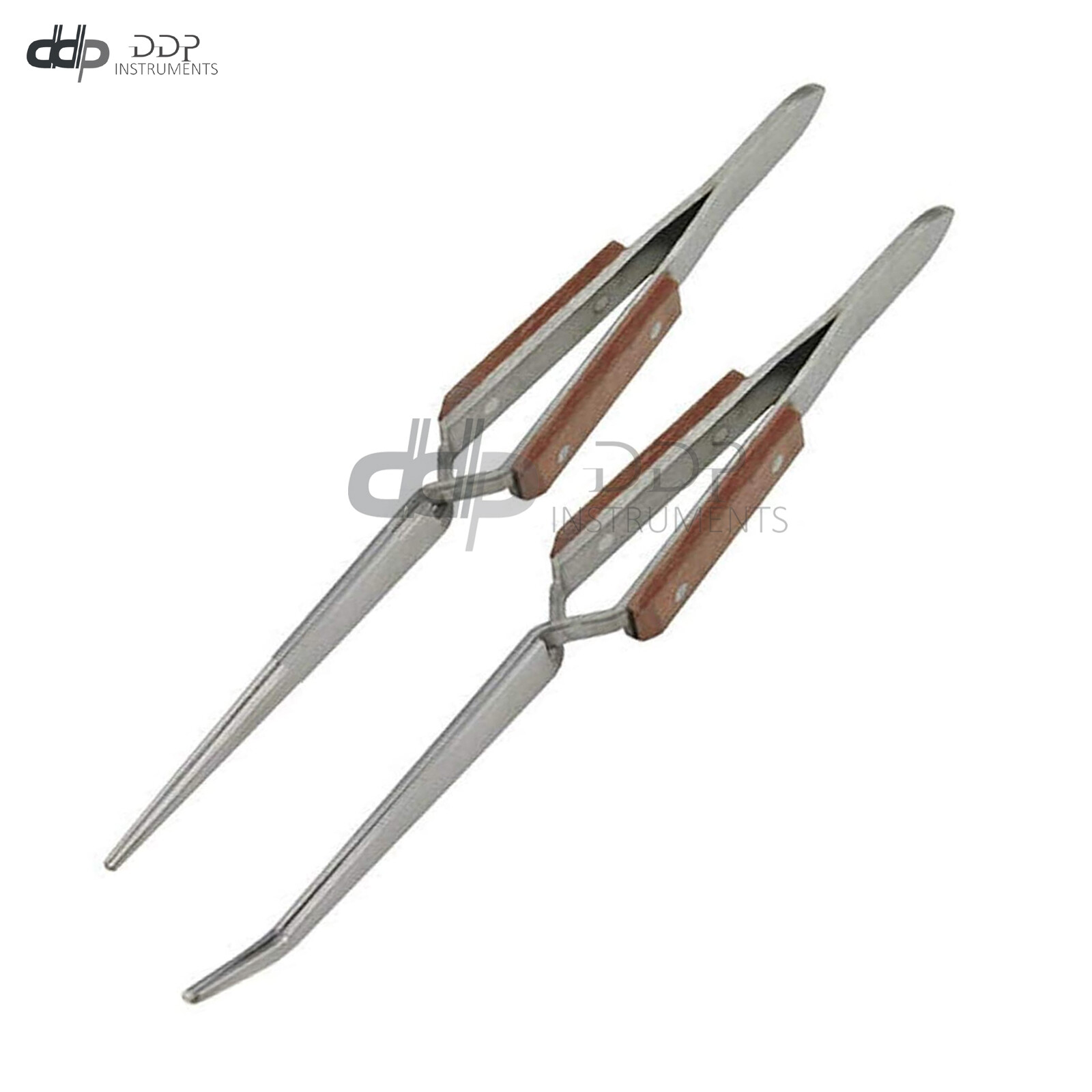 2 Fiber Grip Tweezers 6-1/2" Bent & Straight Tip Cross Lock Tweezer Self Closing