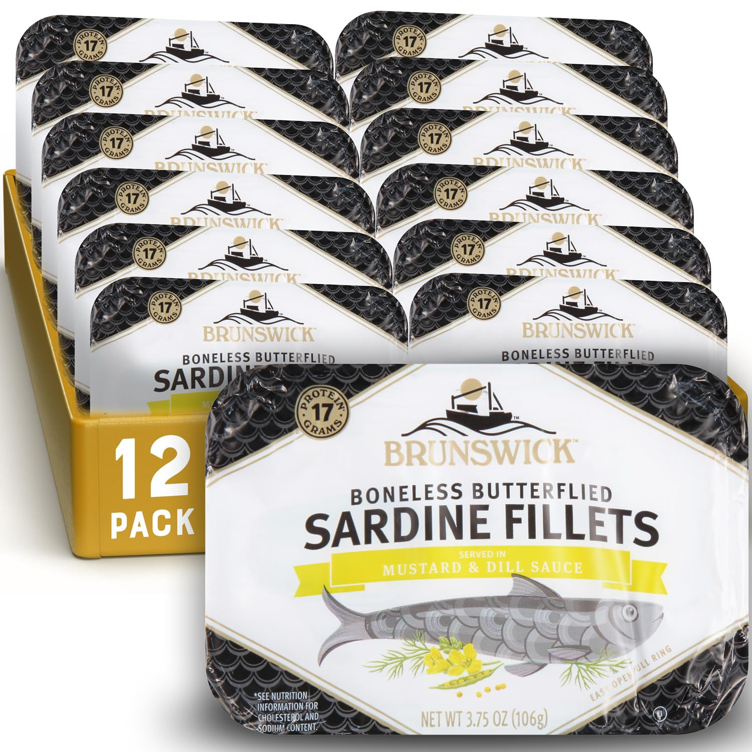 Sardines in Mustard & Dill Sauce, 3.75 Oz Can (Pack of 12) - Boneless Butterflie