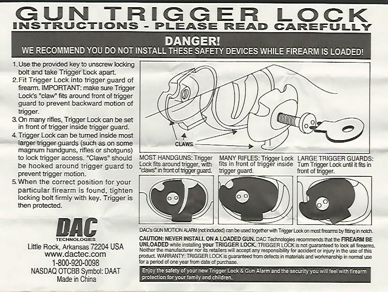(2 PACK) DAC TVP095B Trigger Lock - prevent accidents and unauthorized use