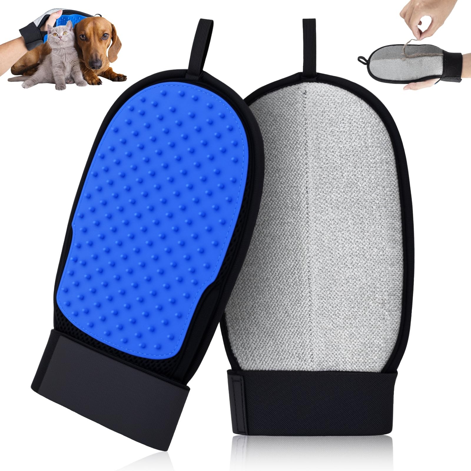 2 in 1 Pet Hair Removal Glove for Dog & Cat, Silicone Pet Grooming Gloves, Re...
