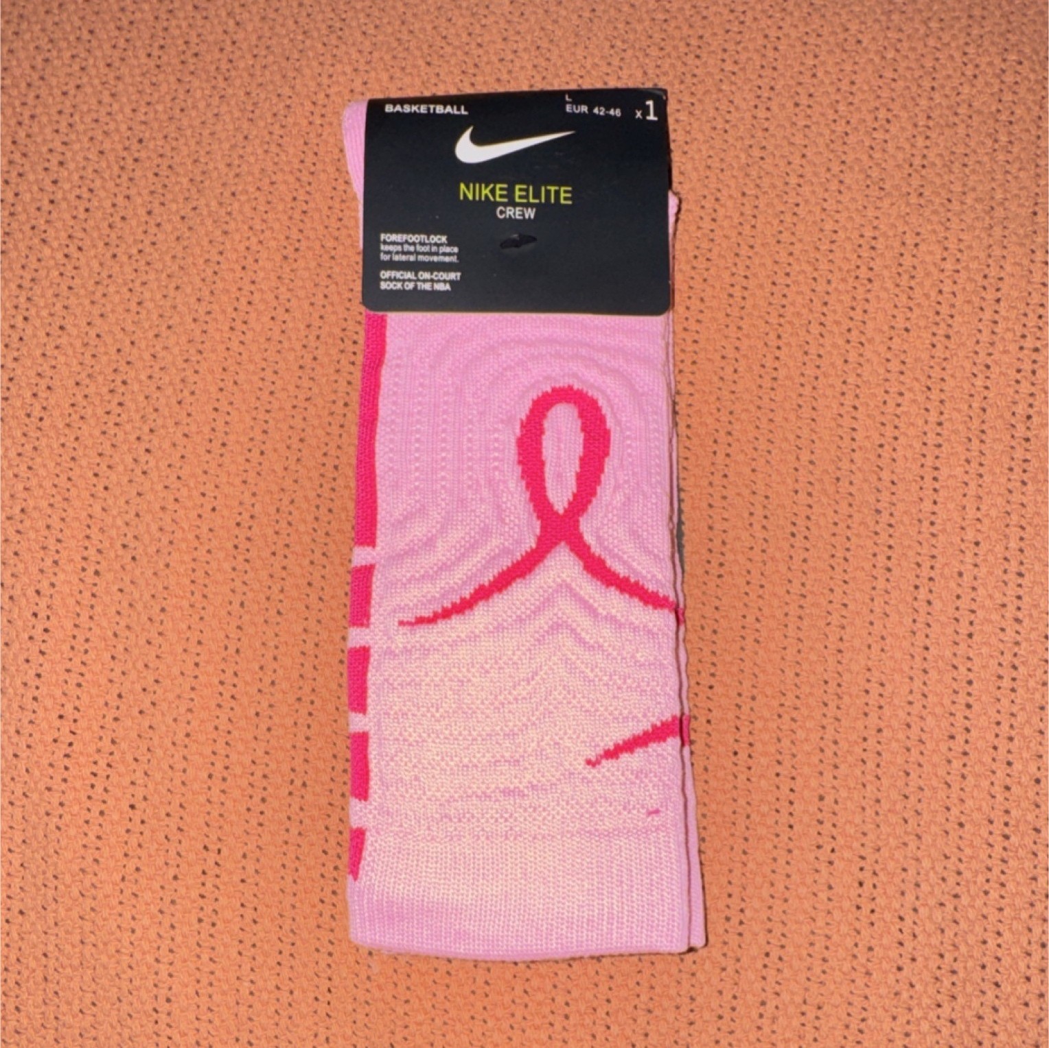 Nike Elite Crew Basketball Socks Pink Ribbon Large Pink