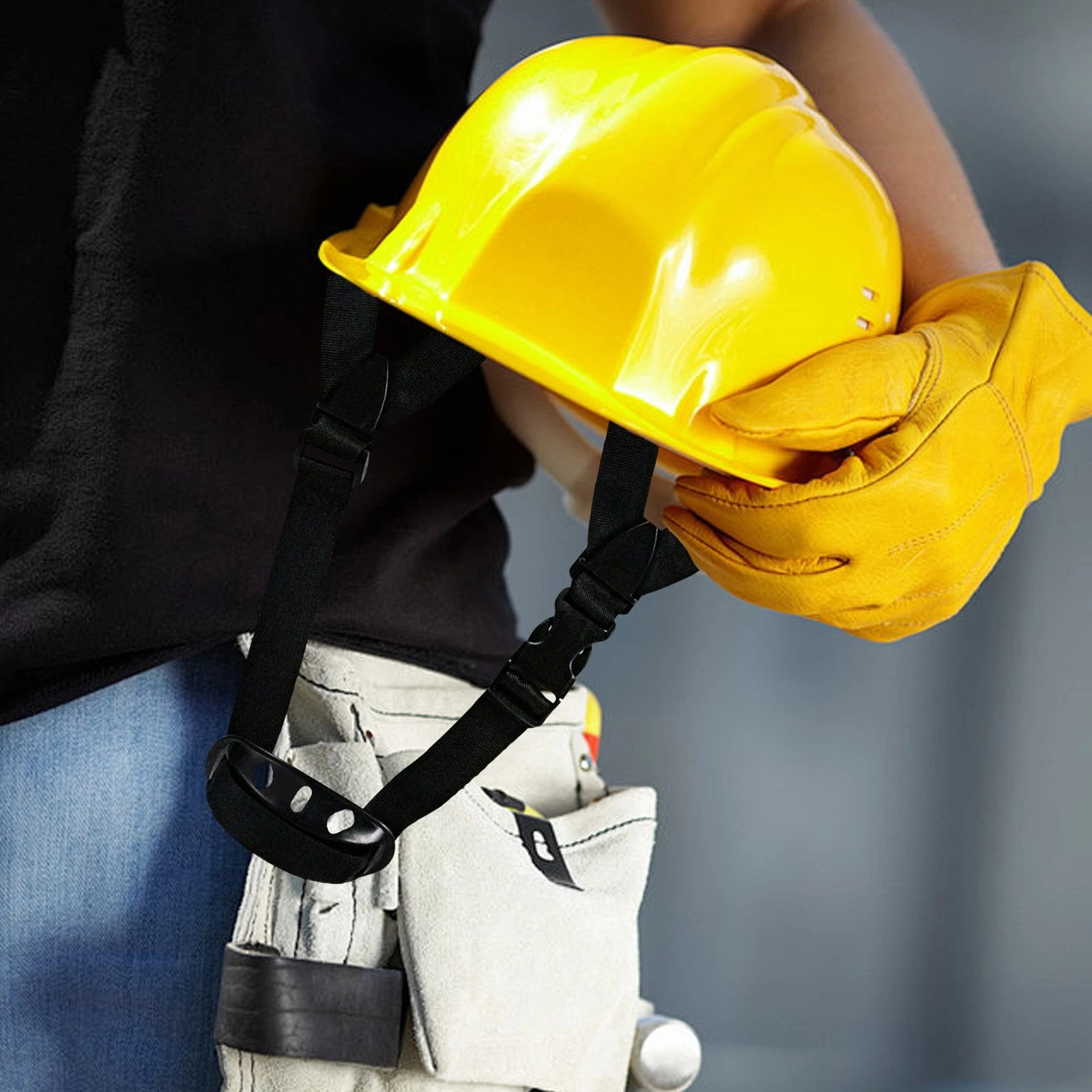 Hard Hat Chin Strap with Black Elastic Strap Adjustable Safety Universal Chin**