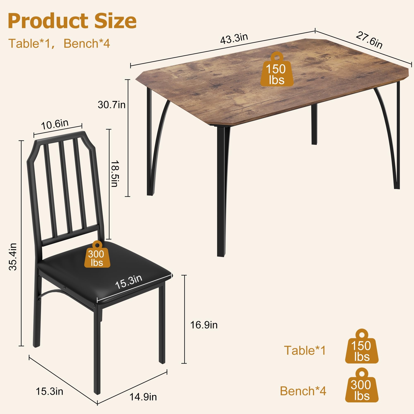 5 Piece Dining Room Table Set ,Home Kitchen Table and Chairs for Small Space NEW