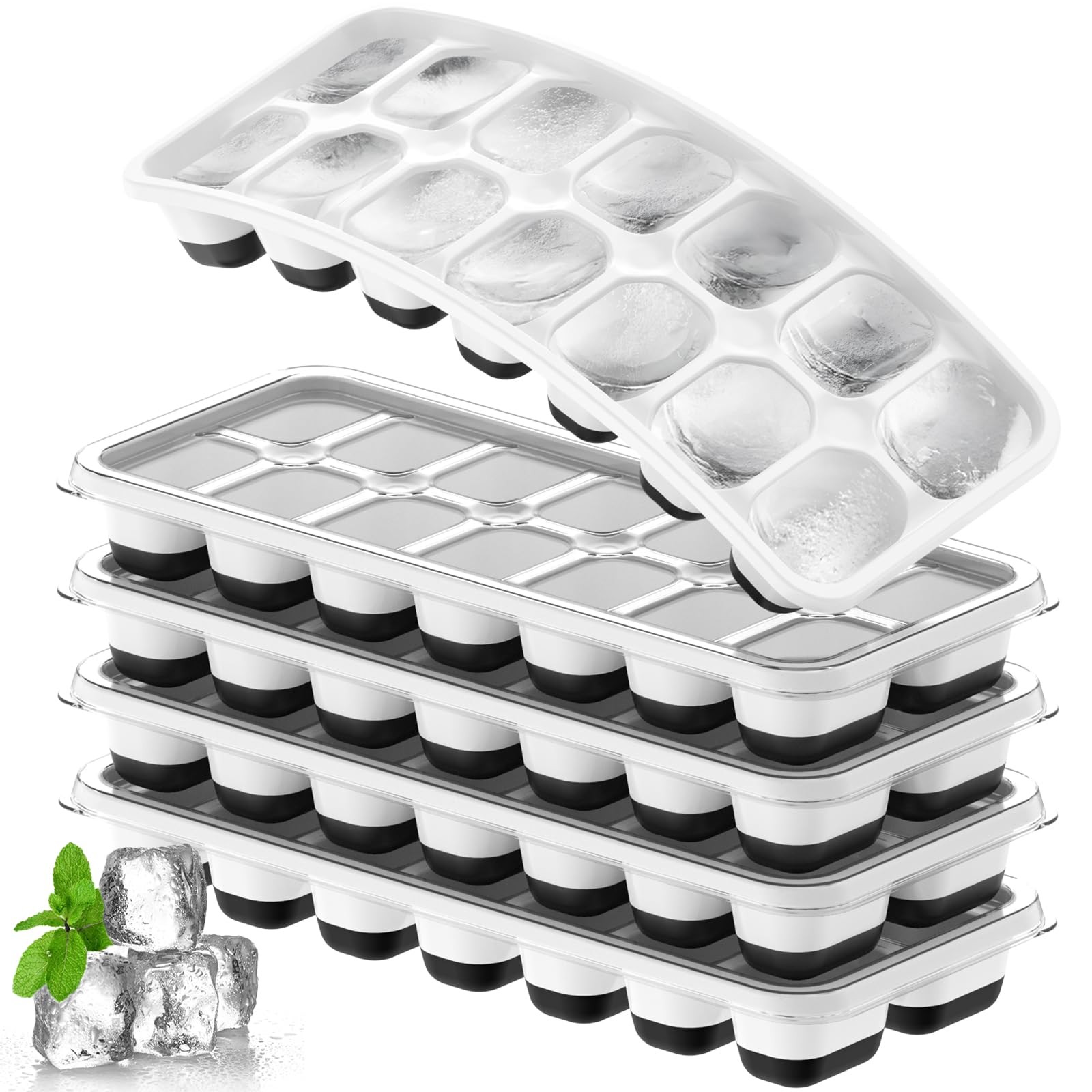 Ice Cube Tray 5 Pack, Stackable Silicone Trays with 5 pcs, Black