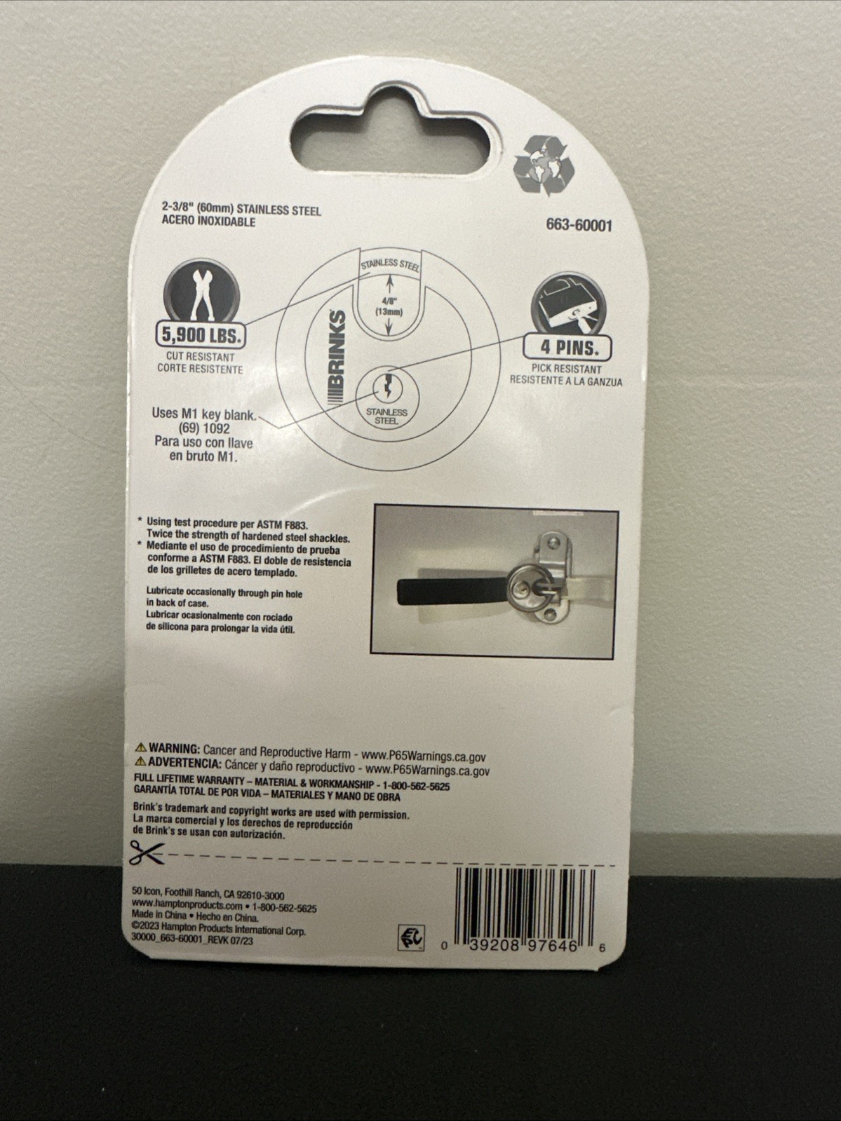Brinks/ Pro Max Security * Stainless Steel Discus Padlock * 663-60001